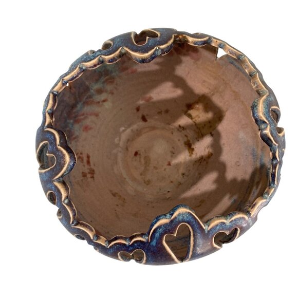 Art Pottery Luminary Candle Holder Bowl With Heart Cut Outs - Picture 5 of 8